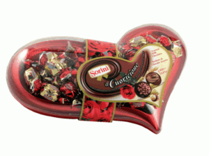 шок.конфеты SORINI CUORICIONE 475г.(большое сердце с розами)*6шт. (Италия.) (18мес)
