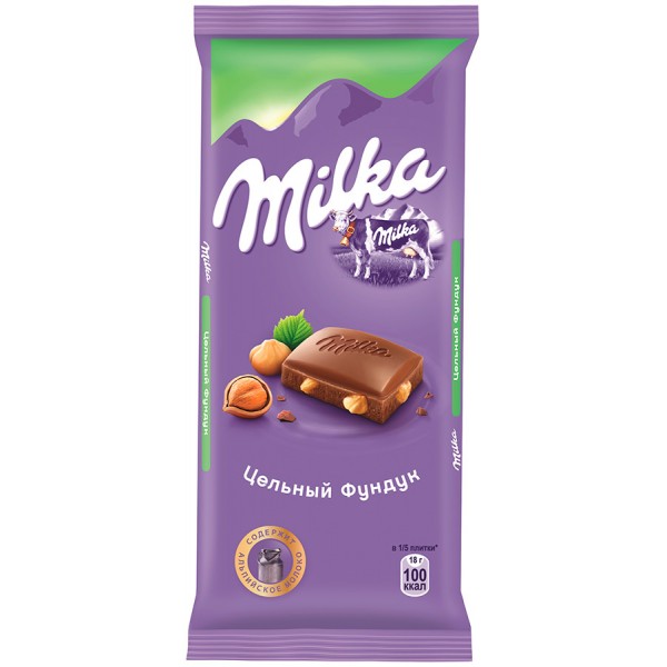 Шоколад МИЛКА молочный с дробленым фундуком 90г 1*22шт.