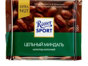 Шоколад Риттер Спорт экстранат молочный с цельным миндалём 100г*11шт.
