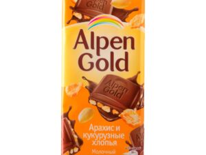 Шоколад'Alpen Gold' молочный с кукурузными хлопьями и арахисом 90г. 1*20шт.