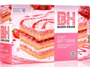 Торт бисквитный (ВИТТОРИЯ) Клубничный трехслойный 350г.*8шт. 'Baker House' (Раменский К.К.)