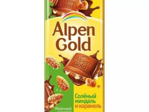 Шоколад'Alpen Gold' молочный с соленым миндалем и карамелью 90г. 1*20шт.